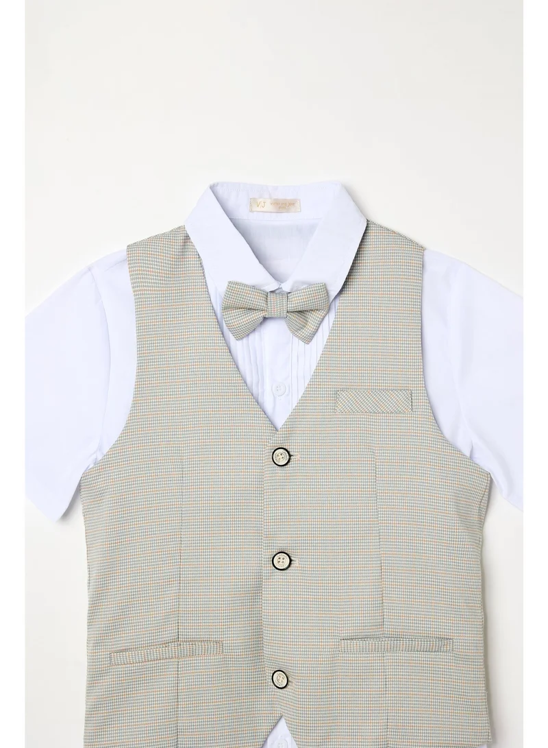 Victor And Jane  Neutral Waistcoat, Shirt, Shorts & Bow Tie Set for Men | Best Price UAE
